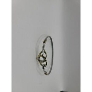 Two-Tone Heart Bangle Bracelet‎ Gold Silver Tone Open Hook Clasp Minimalist